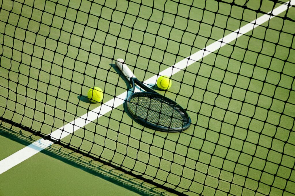 The tennis ball on a tennis court